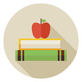 Flat Knowledge Book with Apple Circle Icon with Long Shadow
