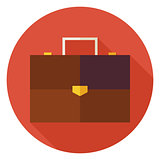 Flat Office Business Briefcase Circle Icon with Long Shadow