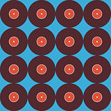Flat Seamless Background Pattern Music Vinyl Disc over Blue