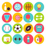 Flat Sport Recreation and Fitness Circle Icons Set