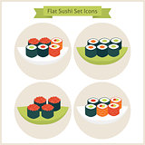 Flat Sushi Circle Icons Set