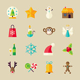 Flat Winter Christmas and Happy New Year Objects Set