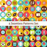 Four Vector Flat Sport Recreation and Fitness Seamless Patterns 