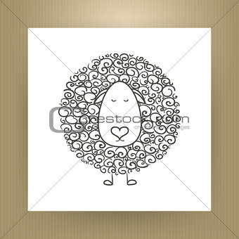 Hand Drawn Outline Sheep Isolated over White Paper