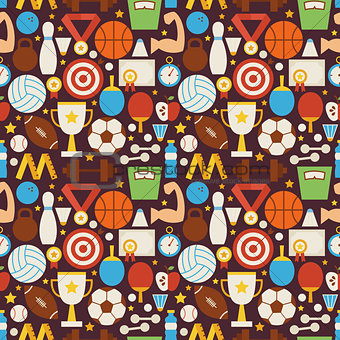 Sport Recreation and Fitness Vector Flat Design Seamless Pattern