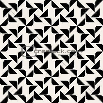 Vector Seamless Black And White Rounded Corner Triangle Square Geometric Pattern