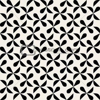 Vector Seamless Black And White Rounded Drop Shape Half Circle Geometric Pattern
