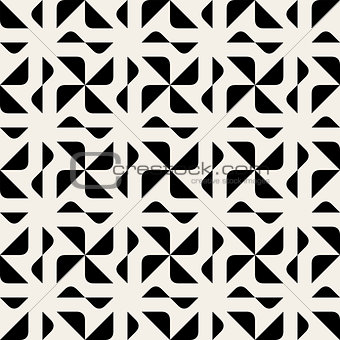Vector Seamless Black And White Rounded Triangle Spyral Geometric Pattern