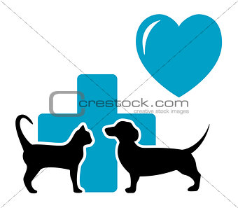 veterinarian symbol with cat and dog dachshund