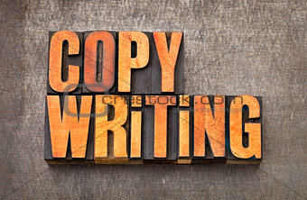 copywriting word in letterpress wood type