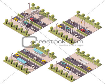 Vector isometric pedestrian crossings set