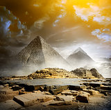 Storm clouds and pyramids