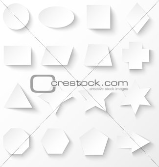 Set of white basic geometric shapes with shadow