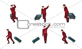 Man Goes to the Suitcase. Vector Illustration.