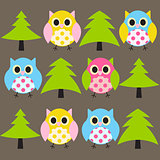 Ow and Treel Pattern Background Vector Illustration