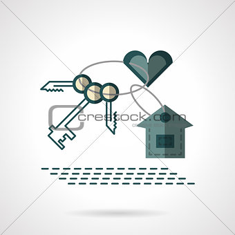 Key chain heart and house flat vector icon