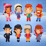 Cartoon Characters in Winter Clothes