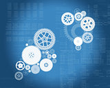 Abstract blue background with cogs and matrix