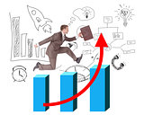 Businessman running with suitcase on growth graph