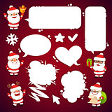 Set of Cartoon Santa Clauses with a Speech Bubbles