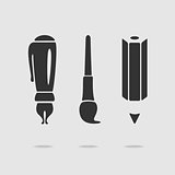 Set of symbols pens and pencils