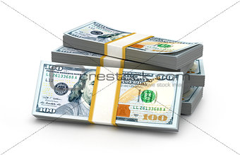 Stacks of money. New one hundred dollars. 3D illustration.