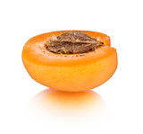 apricot half with reflection on isolated white background