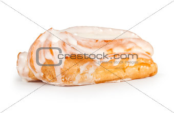 Tasteful Eclair isolated on white background closeup