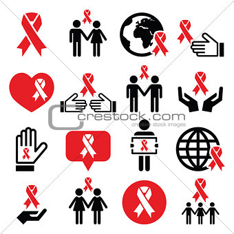 World AIDS Day icons set - red ribbon symbol