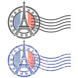 Grunge stamp with Eiffel Tower - landmark of Paris