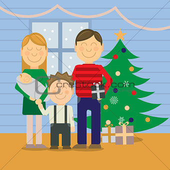 Happy family at Christmas, greeting card