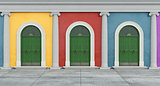 Colorful classic facade with ionic column