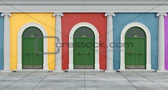 Colorful classic facade with ionic column