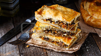 Homemade pie stuffed with liver