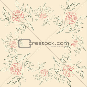 Vector seamless illustration of flowers on a beige background.