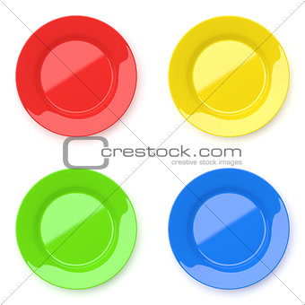 empty color ceramic round plates on white