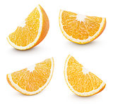 Slice of orange citrus fruit on white