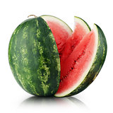 Ripe watermelon with cut slices isolated on white