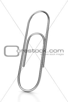 Metal paper clip on white