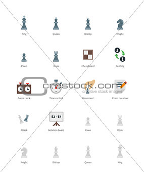 Chess colored icons on white background.