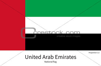 National flag of United Arab Emirates with correct proportions, element, colors