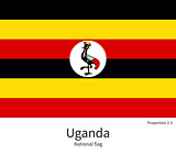 National flag of Uganda with correct proportions, element, colors