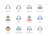 Headphones and headset color icons on white background.