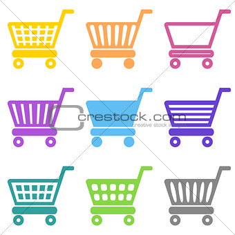 Colorful vector shopping cart icons
