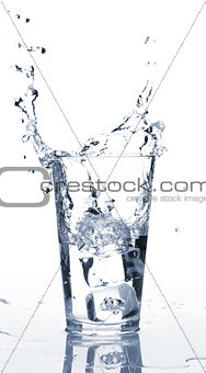 Glass of water with ice and splash