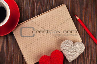Valentines day toy hearts and notepad for your text