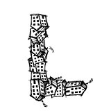 Letter L made from houses, vector alphabet design
