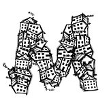 Letter M made from houses, vector alphabet design