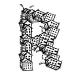 Letter R made from houses, vector alphabet design