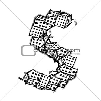 Letter S made from houses, vector alphabet design